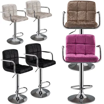 

Panana Crush Velvet Bar Stool With Armrest High quality Electroplating Steel Constructed Strong Durable Home Drinking Seating