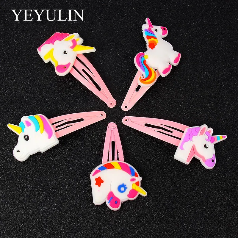 5PCS Glitter Multi styles Unicorn Hairclips Cartoon Animal Hair Clips