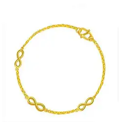 Тонкий браслет из желтого золота 999 24 К/Lucky Three Bowknot O Link Chain/2 г