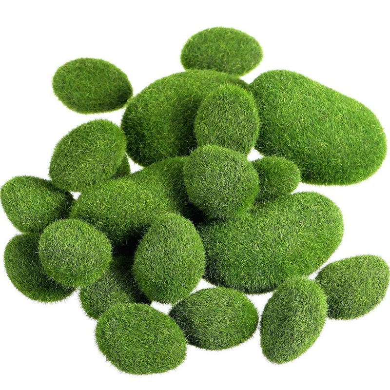 

20 Pieces 2 Sizes Artificial Moss Rocks Decorative Faux Green Moss Covered Stones