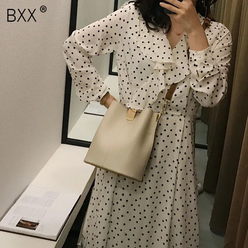 

[BXX] Fashion Women's Patchwork PU Leather Bag Ladies All-match Single Shoulder Crossbody Bag Large Capacity Bucket Bags HE462