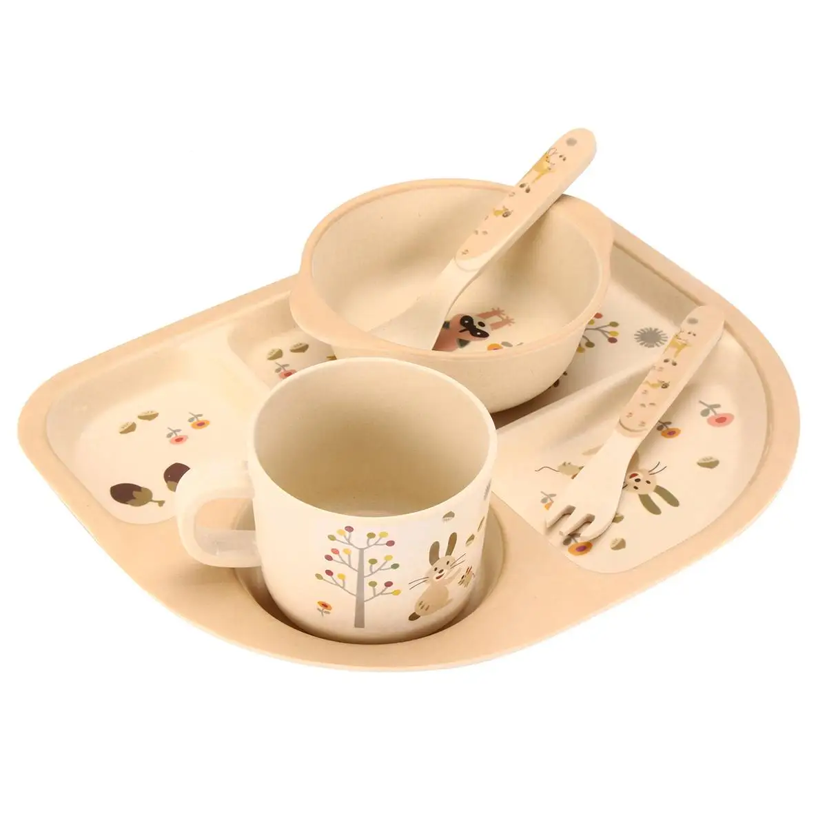 4 Colors 5Pcs/Set Baby Feeding Bowl Plate Dishes Fork Spoon Cup Children Tableware Bamboo Fiber Cartoon Separation Feeding Plate 4 Colors 5Pcs/Set Baby Feeding Bowl Plate Dishes Fork Spoon Cup Children Tableware Bamboo Fiber Cartoon Separation Feeding Plate