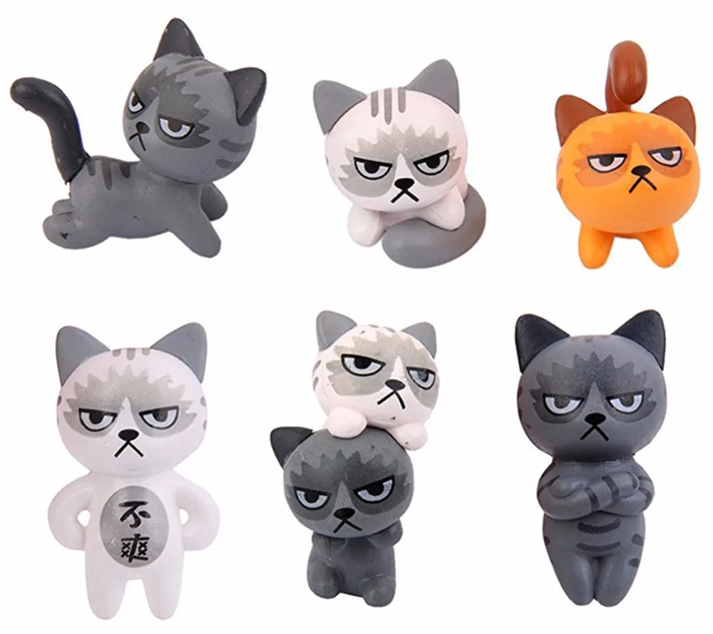 

6pc Unhappy Cat Garden Decoration Succulent Plants Fairy Garden Ornaments Miniature Resin Grumpy Cat Bonsai Dollhouse Decoration