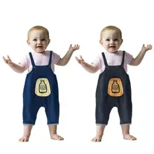Джинсовые комбинезоны; повседневные джинсы для малышей; штаны на подтяжках с рисунком бутылки; Одежда для мальчиков и девочек