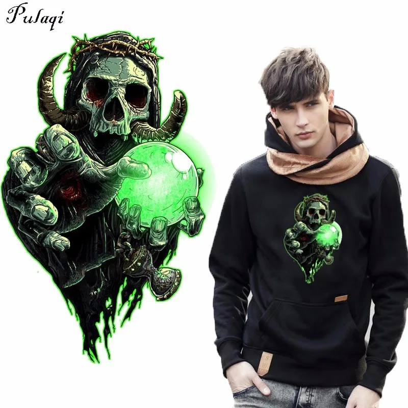 

Pulaqi Iron On Necromancer Patches For Clothing Punk Skull Patch DIY Washable Decora Heat Transfers Stickers Household Irons H