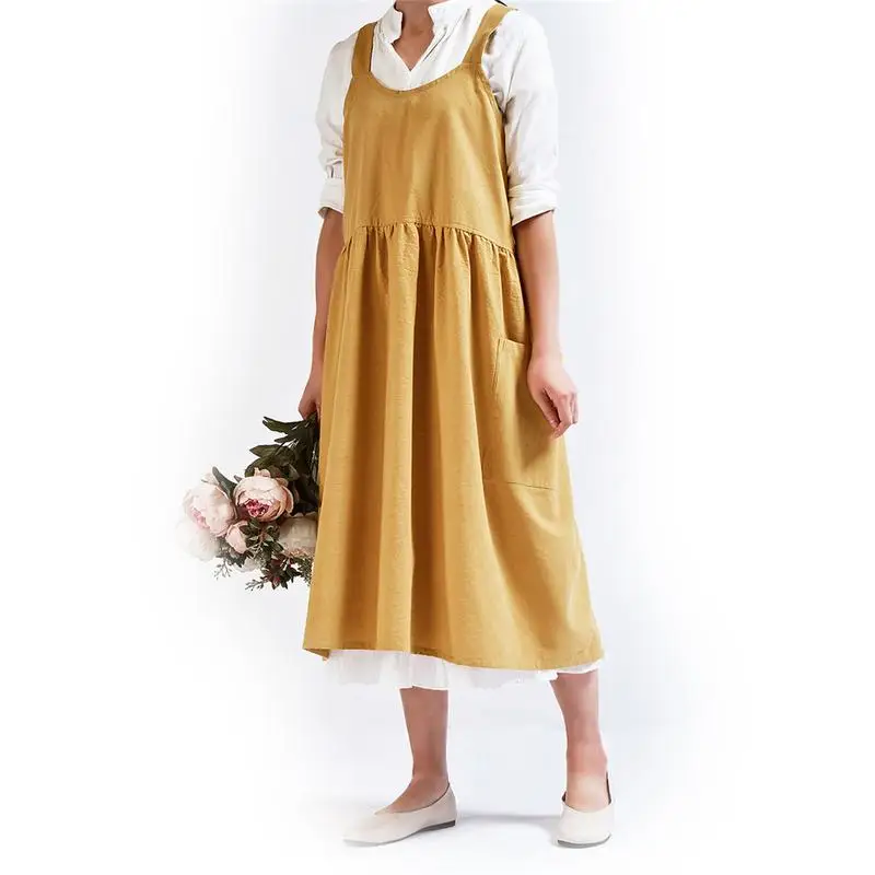

Women Lady Kitchen Apron Dress Restaurant Home Kitchen For Pocket Cooking Funny Cotton Apron Bib Dining Room Barbecue Aprons