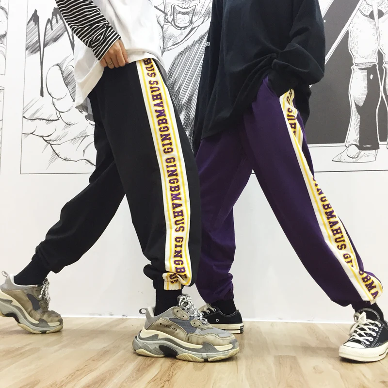 Men's Trousers 2019 Summer New Loose Stitching Letters Trousers Beam Feet Nine Pants Students Personality Casual Men's Clothing