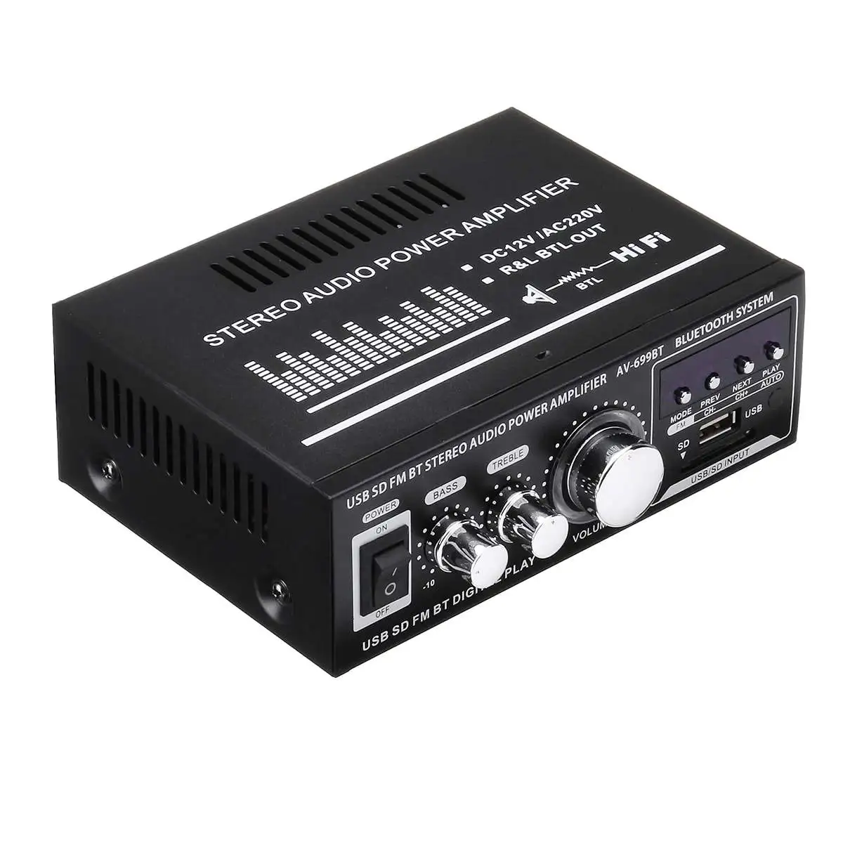 Comprar 12 V 220 V 400W 2 canales bluetooth amplificador estéreo de alta fidelidad USB SD Radio FM POTENCIA ESTÉREO coche amplificador Audio inicio amplificador