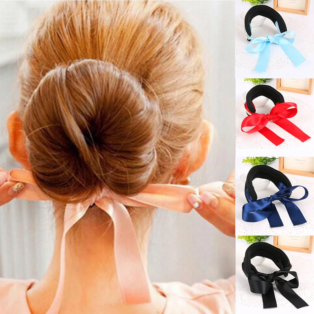 

Newest Women Hair Accessories Hair Curls Bun Headbands Girls Hair Maker Magic Hair Making Tool Satin Ribbon Bowknot Bun Maker
