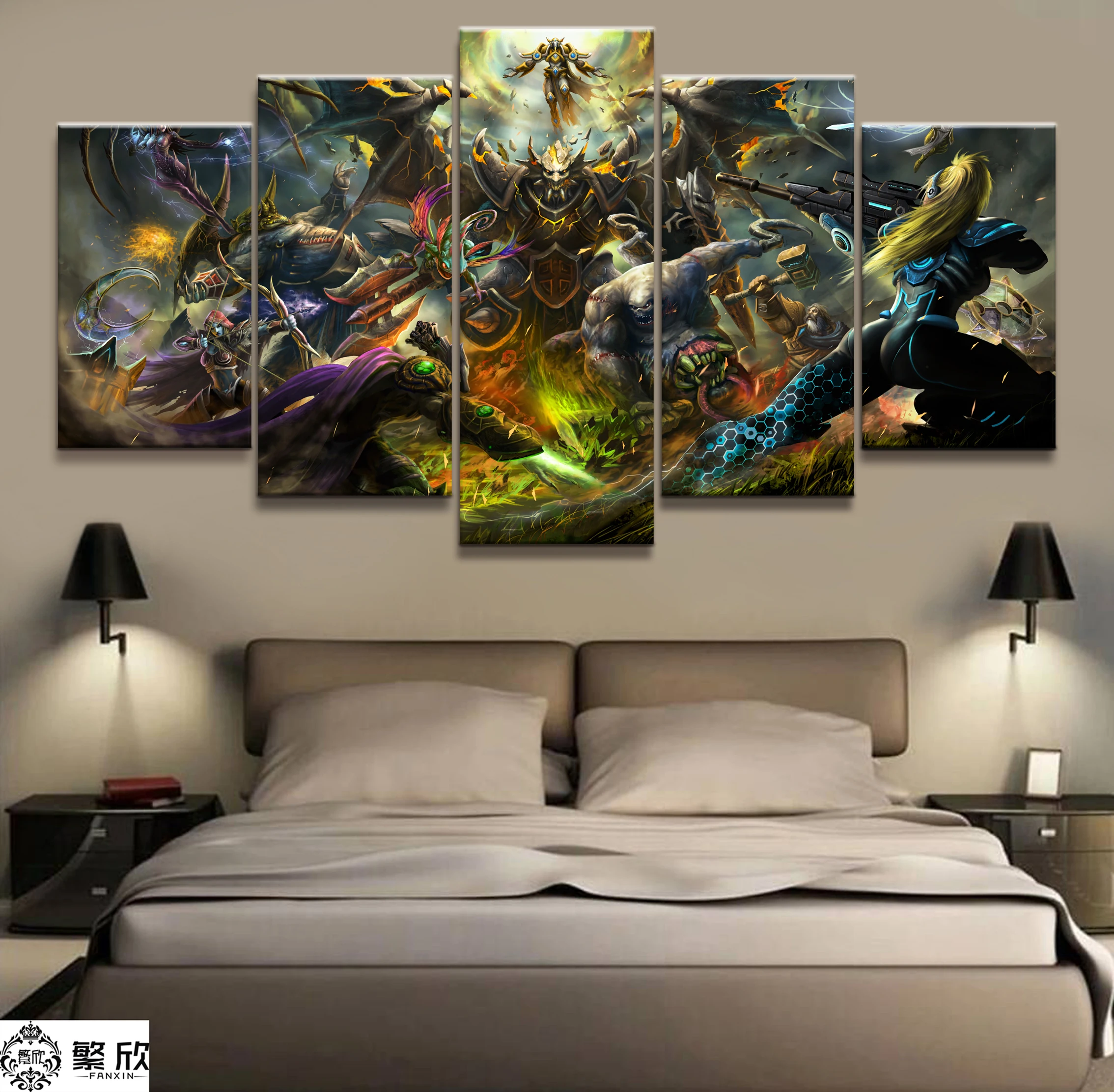  5 Piece Video Game WOW Warcraft DOTA 2 Painting Poster Decorative Mural Art Room Wall Decor Canvas 