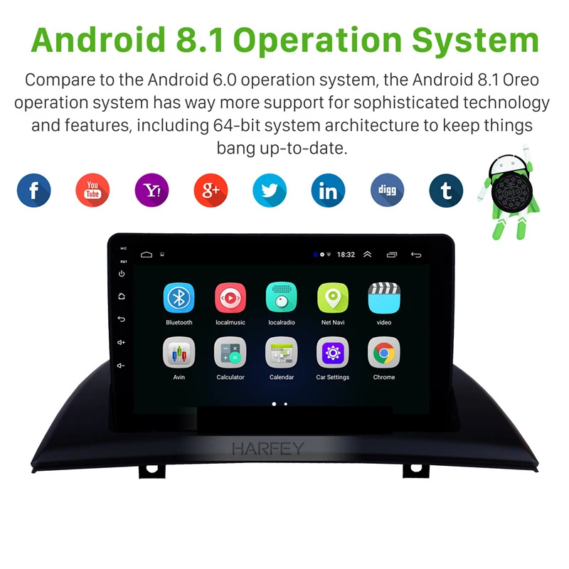 Clearance Harfey Android 8.1 HD 9" Car GPS Navi Stereo For BMW X3 E83 2.0i 2.5i 2.5si 3.0i 3.0si 2.0d 3.0d 2004 2005 2007-2012 Head Unit 1