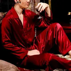 INCERUN шелковый атлас Для мужчин Пижама Мягкая Пижама Костюм Длинные штаны одноцветное Домашняя одежда удобные пижамы Ночная рубашка