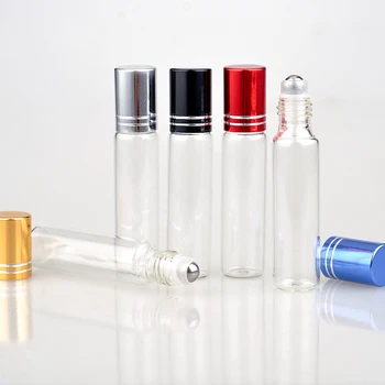 

200pcs 10ML Travel Trasparent Glass Roll on Perfume Bottle For Essential Oil Empty Cosmetic Containers With Steel Beads by DHL