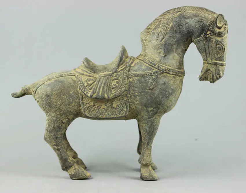 Коллекционная декорированная старинное изделие из бронзы ручной работы скульптура статуя лошади