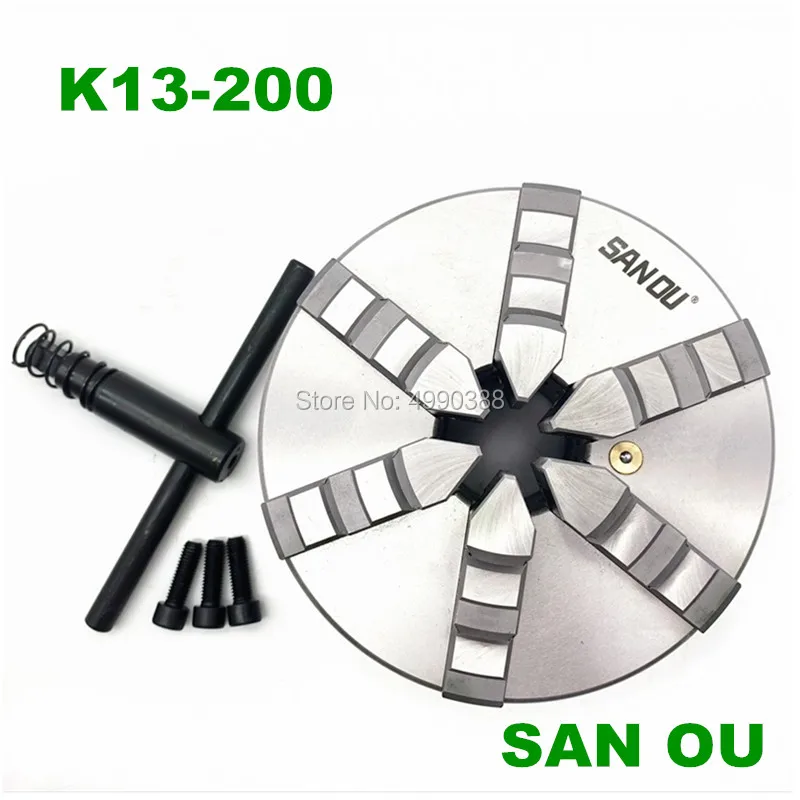 

200mm 8 Inch 6 Jaw Lathe Chuck Self Centering SANOU K13-200 Hardened Reversible Mounting Tool for Drilling Milling Woodworking