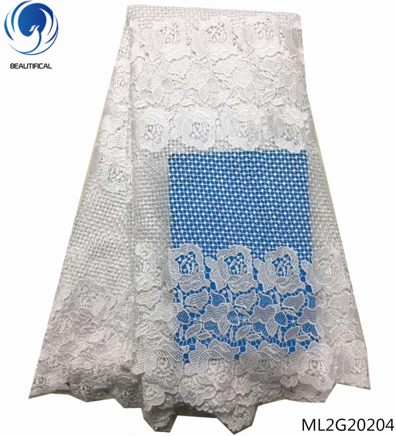 

BEAUTIFICAL african cord lace guipure lace fabric white soluble african cord lace fabrics for party wedding 5 yards/lot ML2G202
