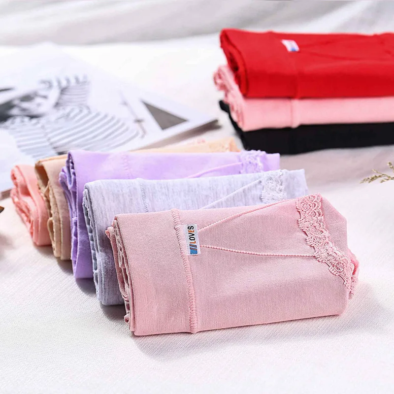 

Panties/Lace Trim Sexy Ms Briefs Japanese-Style Mid Rise Solid Color Organic Cotton Women Panties Wholesale