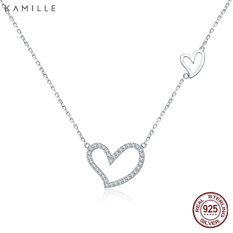 

Kamille 925 Sterling Silver Necklace Lovely Hollow Hearts Pendant Necklaces Short Chain Jewelry Birthday Valentine's Day Gift