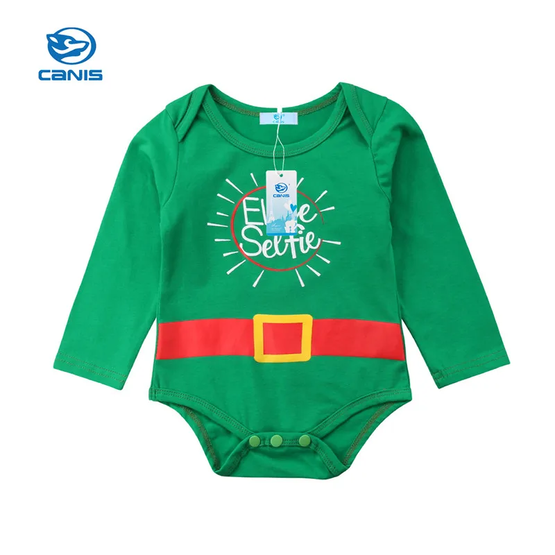 Xmas Детская одежда к Рождеству для девочек хлопок зеленый комбинезон Санты новорожденных Для маленьких мальчиков комбинезон для девочек