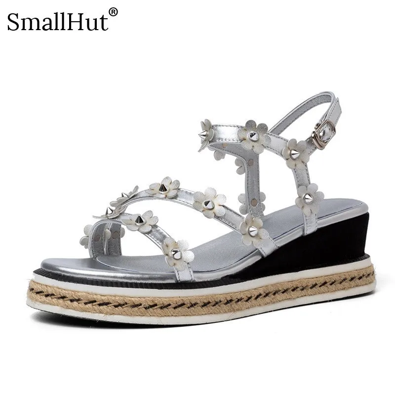 

Cow Leather Wedges Heel Sandals Women Summer Fashion Lady Platform Shoes D054 Woman Mixed Colors Silver Gun Color Casual Shoes