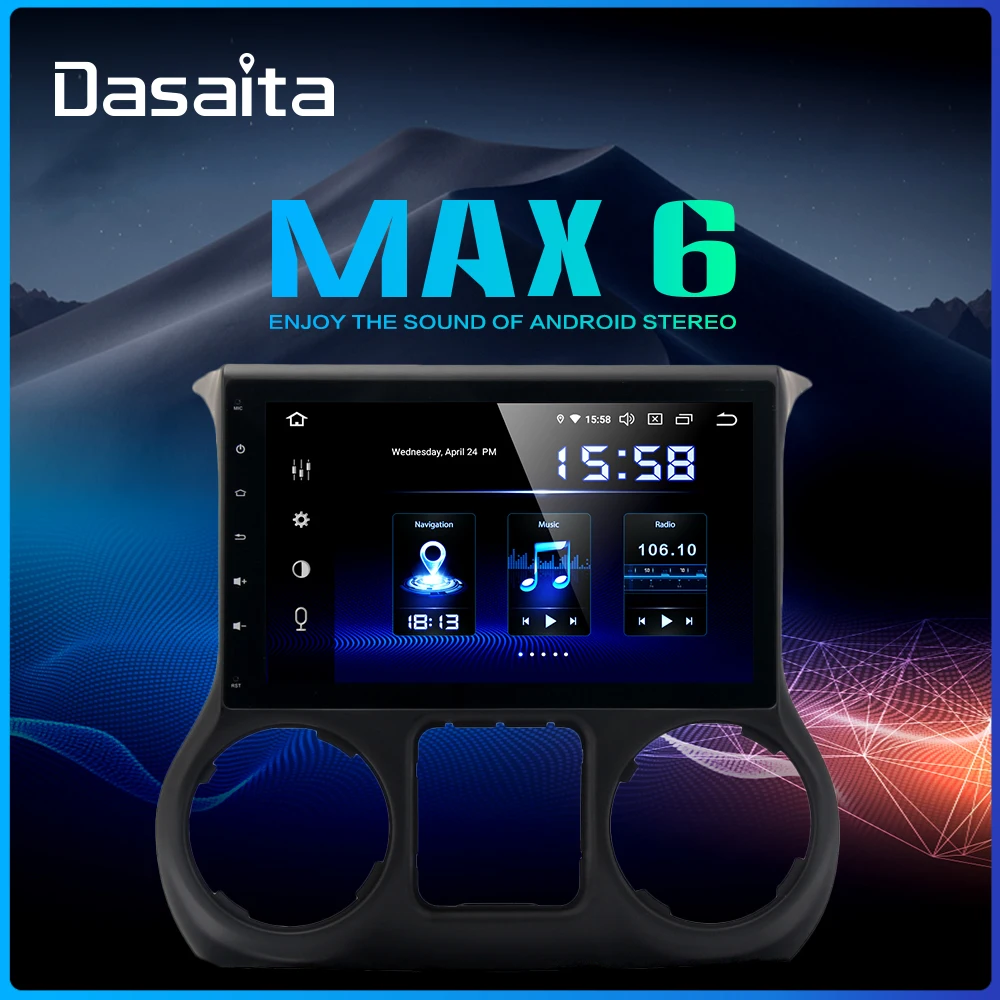 

Dasaita 10.2" IPS Screen 1Din Car Android 9.0 DSP for Jeep Wrangler Radio 2011-2016 HDMI Bluetooth 1080P Video 64G ROM MAX6