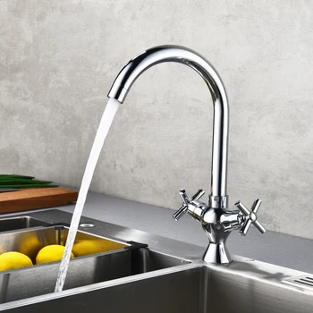 

2019 Torneiras Double Handle Kitchen Faucet 360 Degree Rotation Rule Shape Curved Outlet Pipe Tap Hot And Cold Water Sink Faucet