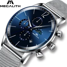 MEGALITH Men's Fashion Watches Blue Face Sport Waterproof Chronograph Wristwatch Classic Steel Mesh Clock Relogio Masculino MEGALITH Men's Fashion Watches Blue Face Sport Waterproof Chronograph Wristwatch Classic Steel Mesh Clock Relogio Masculino
