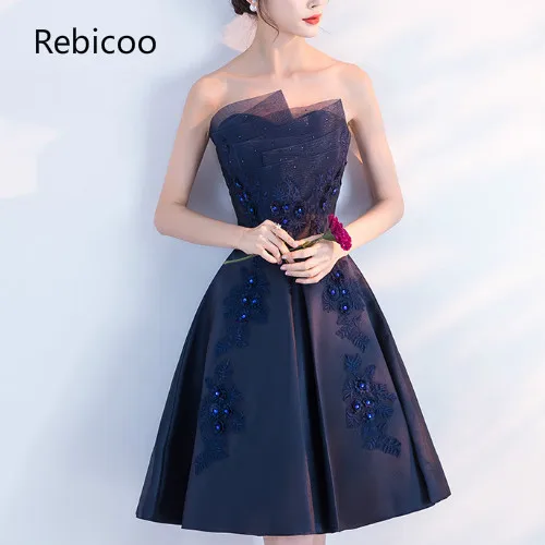 

New Satin Women Party Dress Wedding Sexy Strapless Lace-up Elegant Gown Dresses Evening Mesh Appliques Women Formal Dress