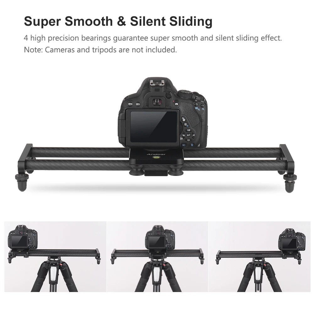 Andoer 금속 및 탄소 섬유 트랙 슬라이더, DSLR 카메라 캠코더 휴대폰용 미니 볼 헤드 휴대폰 클램프, 1/4 인치 및 3/8 인치 나사