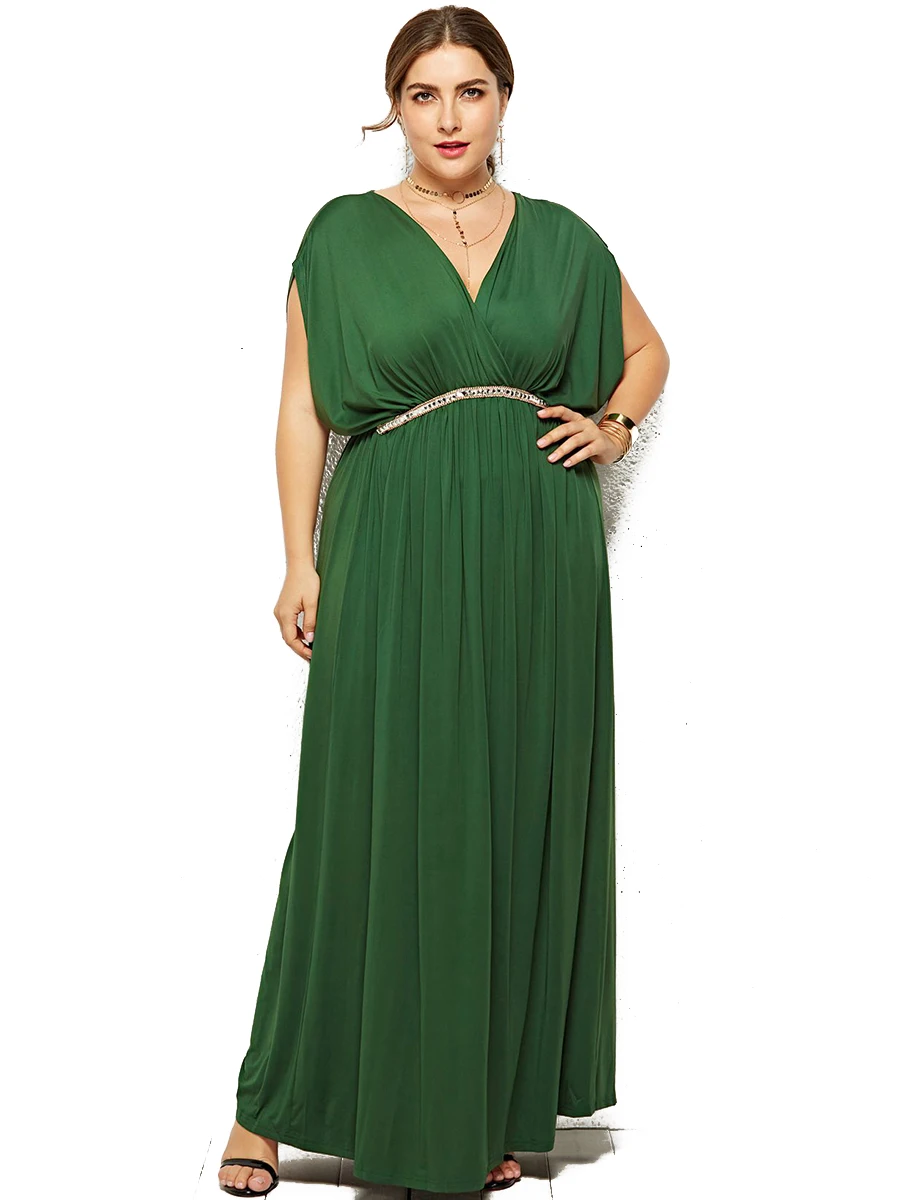 

New Women's dress Vintage Plus Size Sleeveless V-neck solid color slim waist elegant A-line ladies Long Maxi Dress Party Dresses
