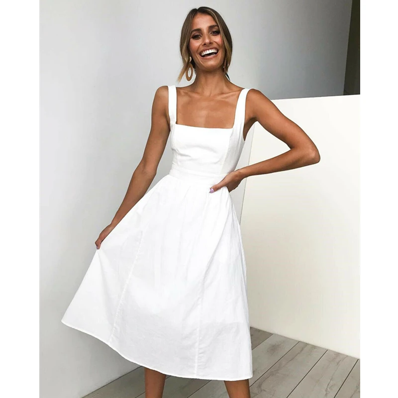 

New Women Summer Fashion Solid Bandage Dress Sexy Strappy Draped A Line Midi Dresses Lady Shein Holiday Party Sun Dress Vestidos