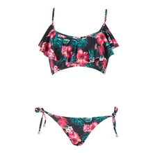 Kf06-19002 летний купальник женский комплект бикини женский Принт оборки Бандаж Бикини раздельный купальник для тела пляжный костюм