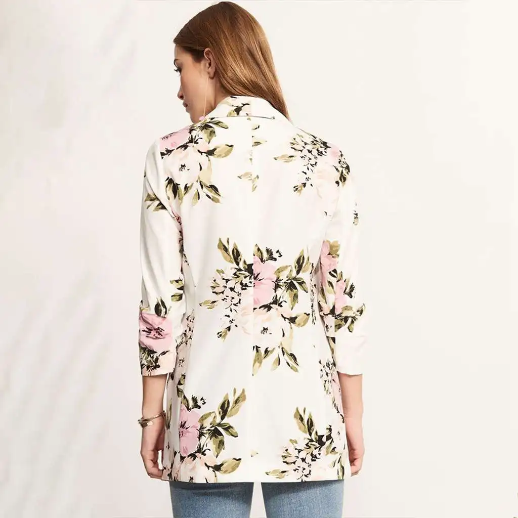 Women Elegant Long Sleeve Lapel Floral Print Slim Blazer Thin Jacket Coat Ladies Casual Solid Color OL Front Open Cardigan Out Women Elegant Long Sleeve Lapel Floral Print Slim Blazer Thin Jacket Coat Ladies Casual Solid Color OL Front Open Cardigan Out