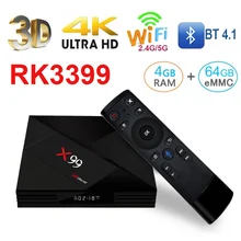 X99 Android tv Box Android 7,1 RK3399 шесть ядер 4G/64G 4K 2.4G5G WiFi tv BOX BT4.1 медиаплеер с 2,4G Air mouse пультом дистанционного управления