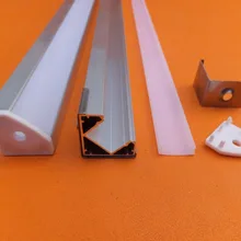 Угловой алюминиевый светодиодный профиль с опалом диффузор для светодиодной ленты 2 м/шт. 100 м/лот крышка и заглушки, зажимы в комплекте