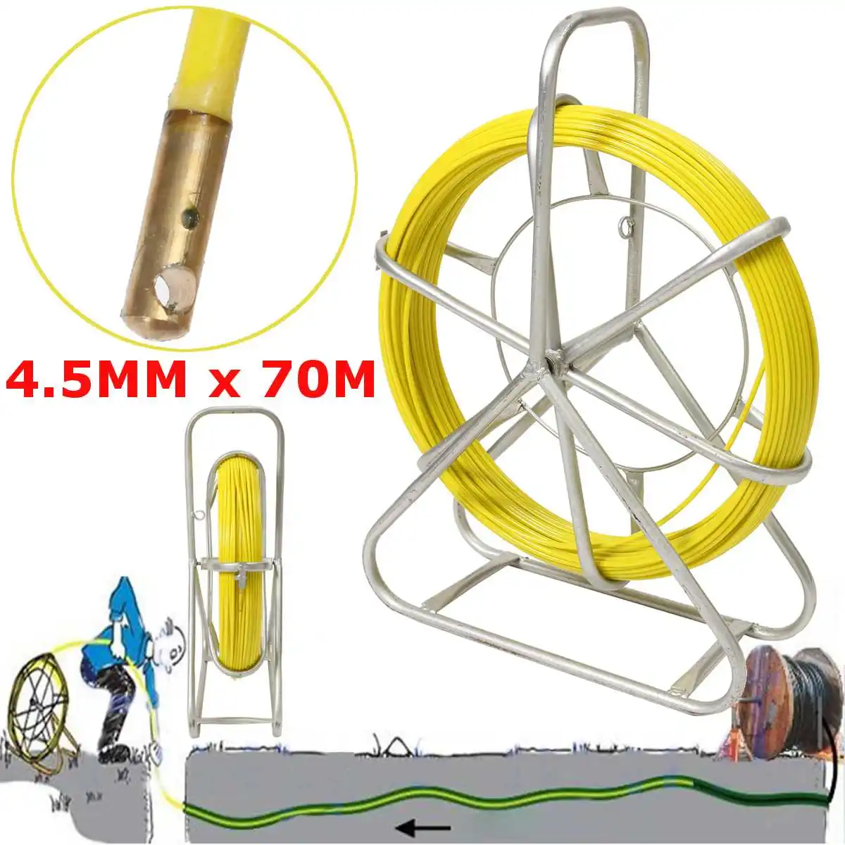 

Electric Reel Wire Cable Running Rod Duct Rodder Fish Tape Puller used for Telecom, Wall and Floor Conduit 4.5mm 70M