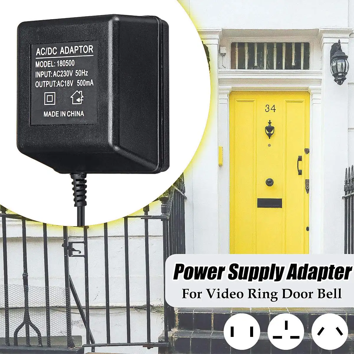

Power Supply Adapter Transformer US/AU/UK Plug For Video Ring Doorbell 1/2/Pro