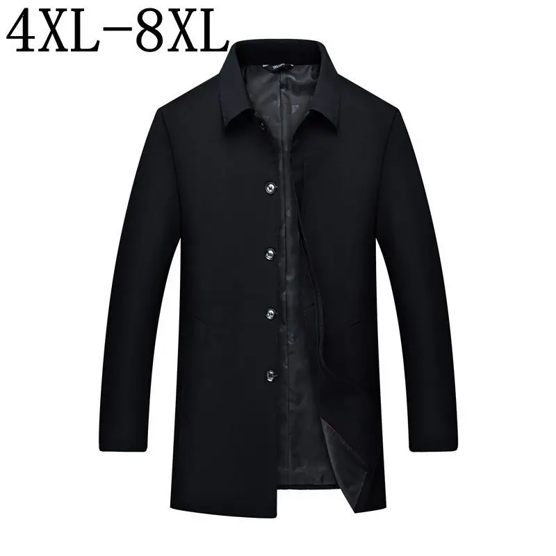 Plus Size 6XL 7XL 8XL 2018 New Autumn Trench Coat Men Brand Clothing High Quality Male Long Black Trench Coat Mens Overcoat