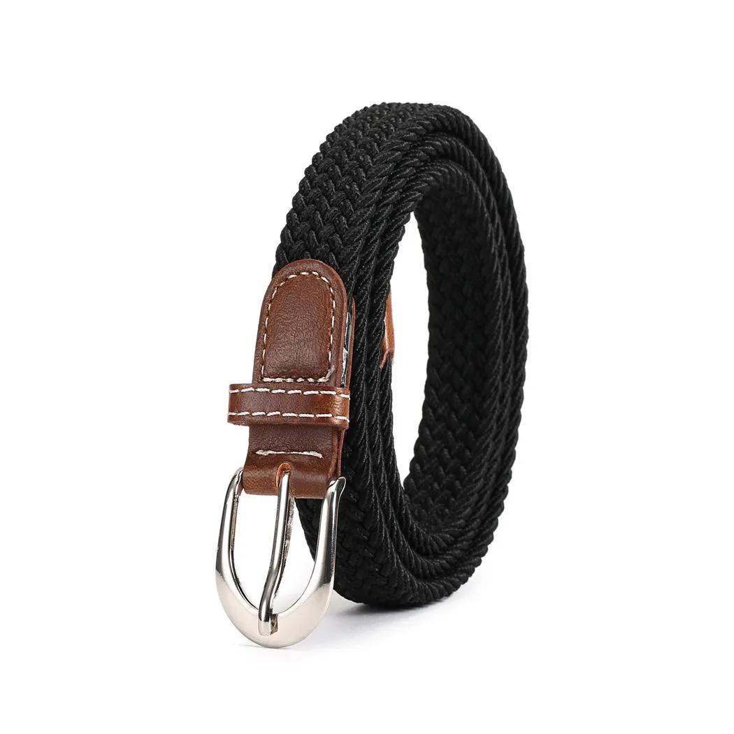 Men Women Canvas Belt For Jeans Elastic Stretch Weave Solid Color Belts