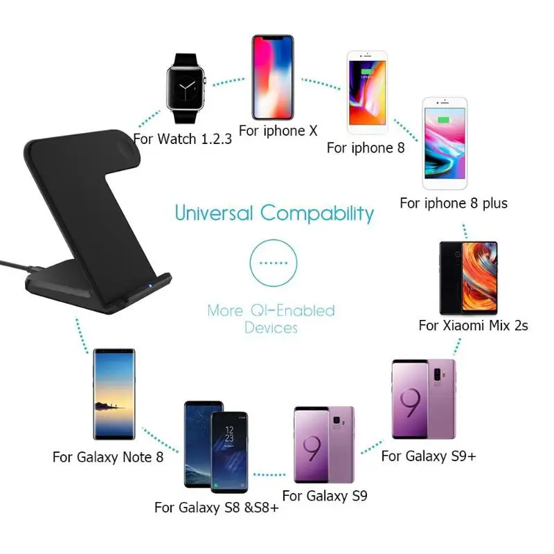 

2 in 1 Mobile Phone Wireless Charger Charging Dock Holder Bracket for iPhone 8 X iWatch Hauwei Samsung Wireless Charger
