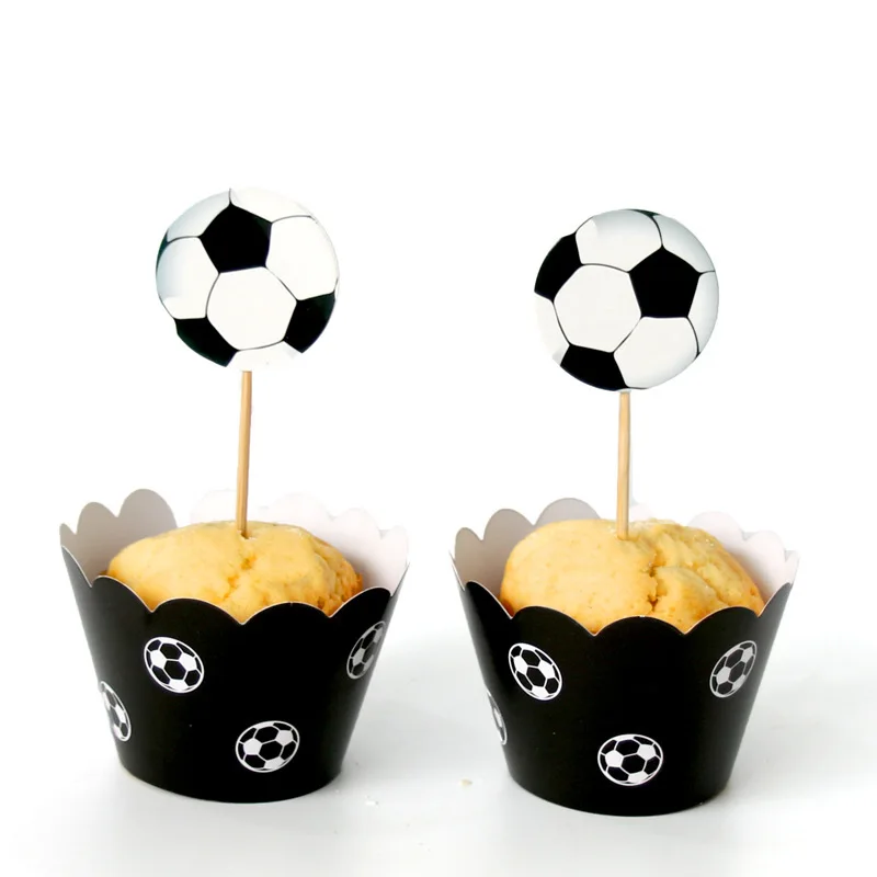 

24PCS/lot Happy Baby Shower Party Cake Cupcake Boys Favors Football Toppers Soocer Ball Theme Wrappers Birthday Decorations