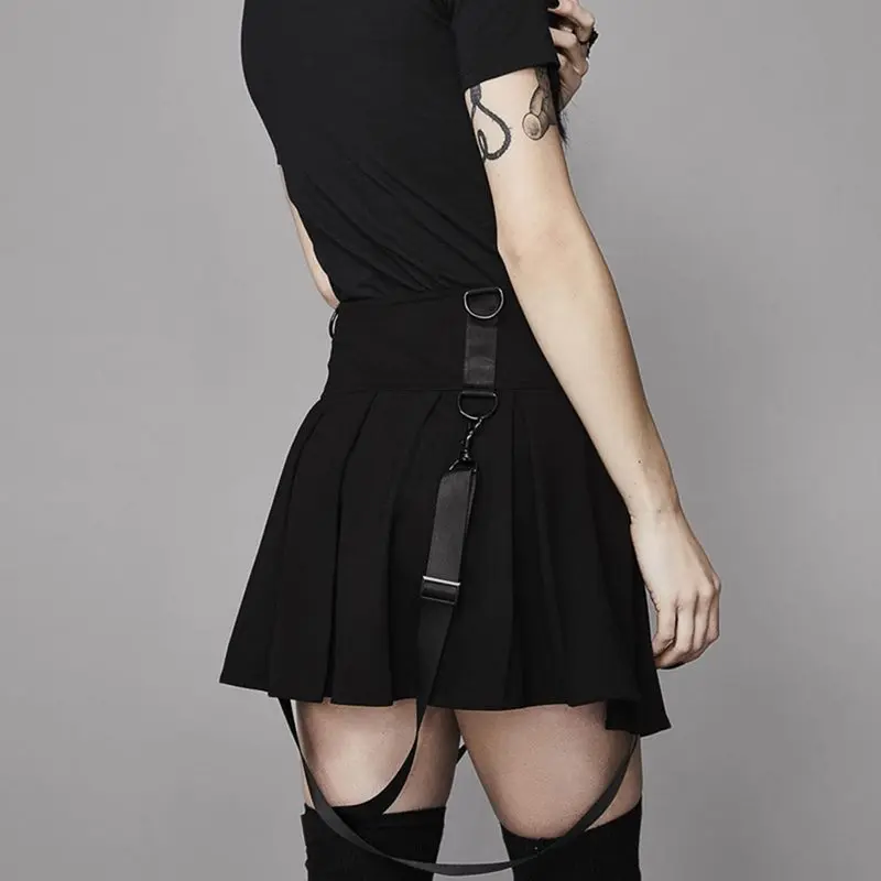 De Cintura Goth Faldas Pentagrama Suspender Streetwear Moda Mujeres La Luna Chica Bordados Negro Falda Las Verano Alta Mini Escuela BxxvUwR7qE