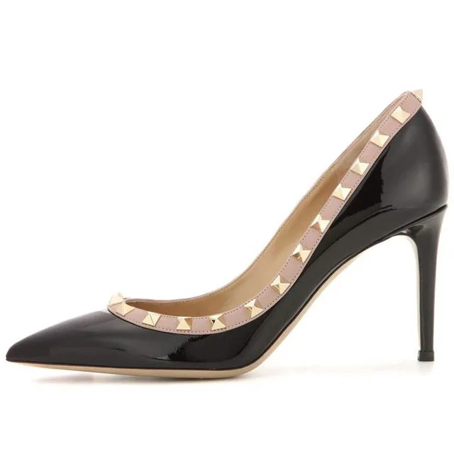 

Moraima snc 2019 spring new stiletto heels fashion single shoes rivets women's shoes large size gold silver women's shoes