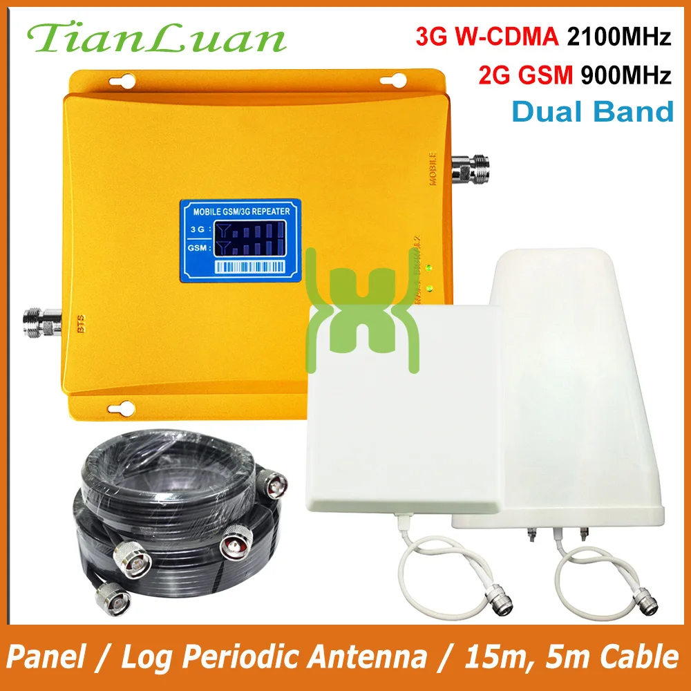 

TianLuan LCD Display 3G W-CDMA 2100MHz + 2G GSM 900Mhz Dual Band Mobile Phone Signal Booster GSM 900 2100 UMTS Signal Repeater