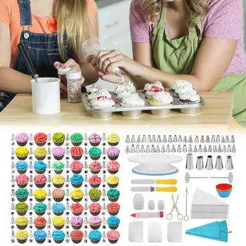 

100 Pieces Cake Decorating Supplies Turntable Piping Tip Nozzle Pastry Bag Set DIY Cake Baking Tool Reusable Pastry Bags