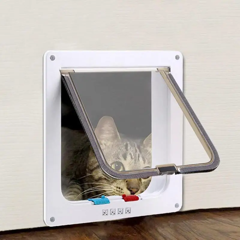 

4 Way Puppy Pet Lockable Dog Cat Security Flap Door Kitten Plastic Gate Door Pet Supplies Dog Security Gate Pet Tool