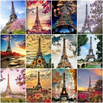 

Huacan Diamond Mosaic Sale Full Square Landscape Diy Diamond Painting Eiffel Tower Rhinestone Diamond Embroidery Set Gift