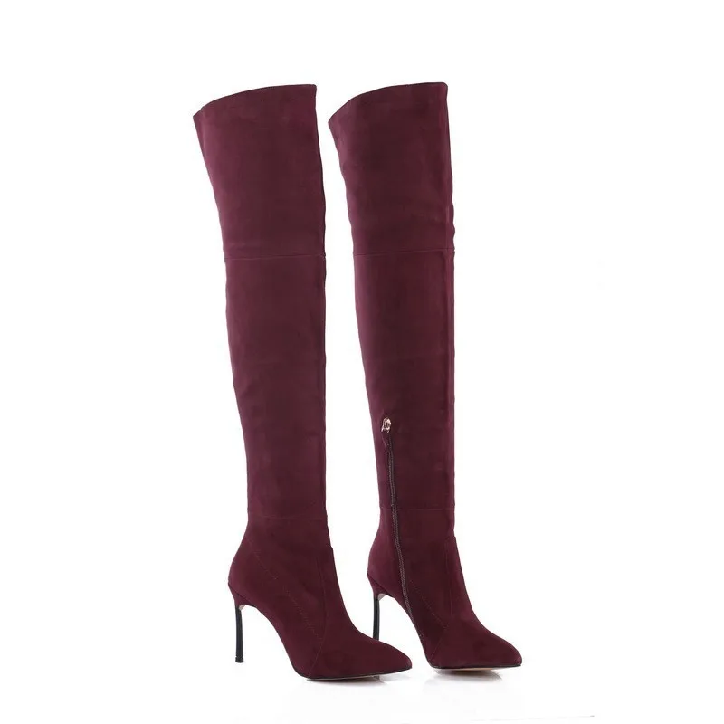 

8cm 10cm grey genuine leather over the knee boots thigh high booties size34-42