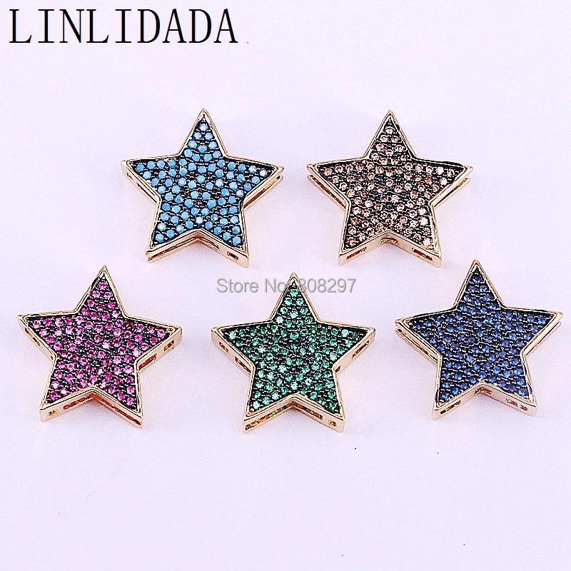 

8Pcs Cubic Zirconia Gold Spacer Beads, CZ Micro Pave Star Charm, DIY Watch Belt Making