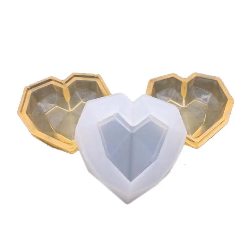

Diy Crystal Epoxy Nordic Geometric Love Storage Box Baked Silicone Mirror Heart-shaped Storage Box No Sanding